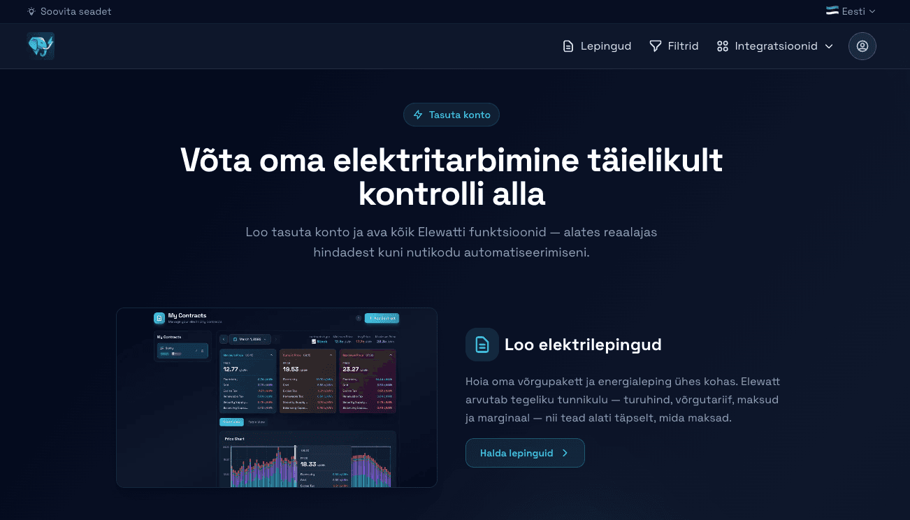 Elewatt features page or device schedule screenshot